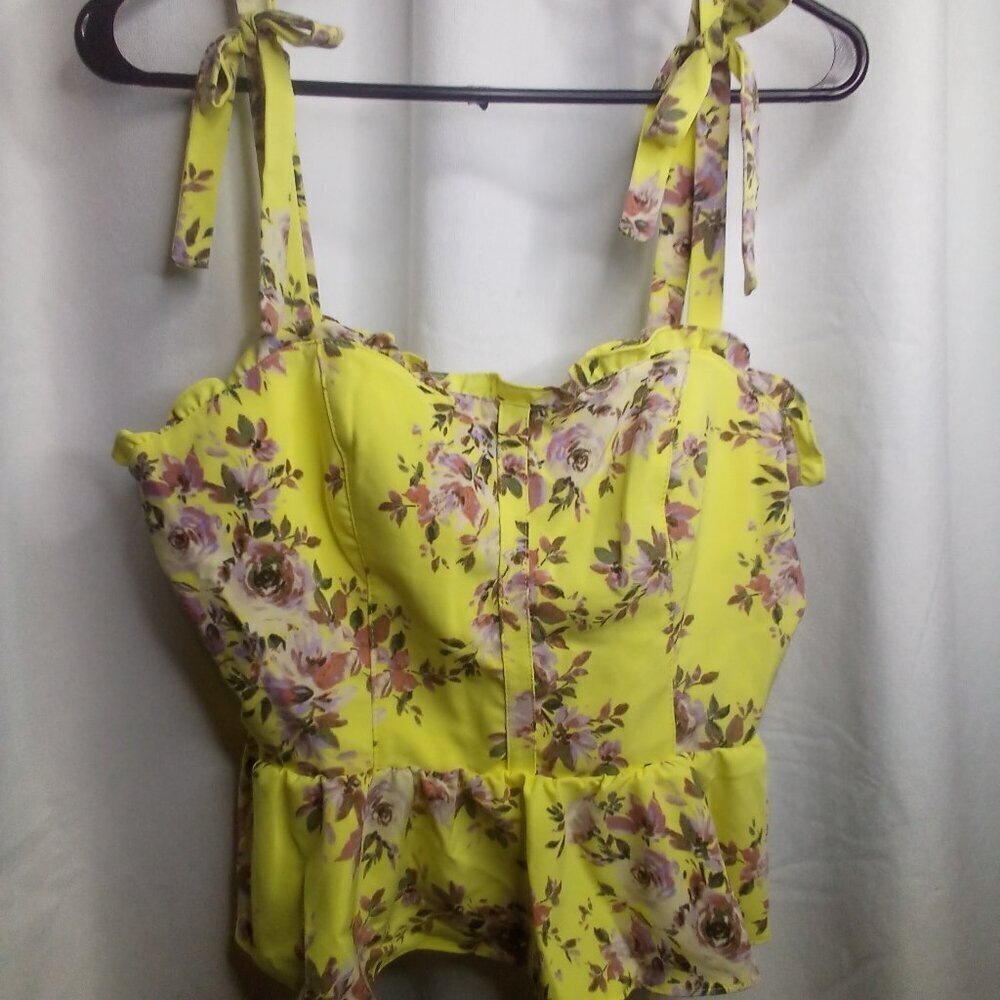 Sofia Jeans Sofia Vergara Crop Top XL Tank Skylar Top Ruffle Floral Yellow